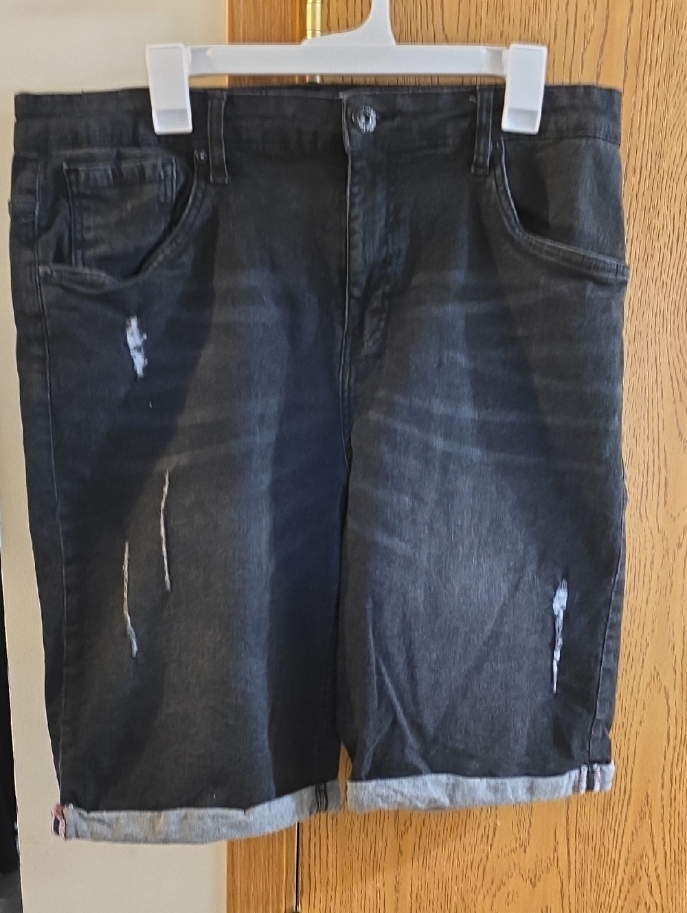 Men's Distressed Black Denim Shorts